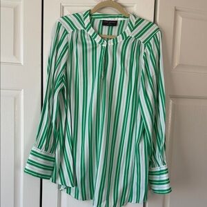Lane Bryant Green and White Striped Blouse